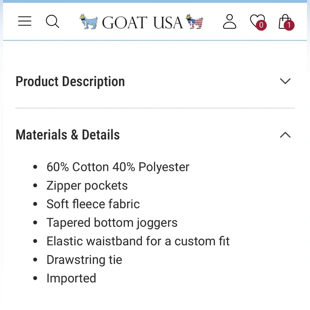 GOAT USA Kids' Black Fleece Joggers, size L, NWOT - Picture 3 of 7